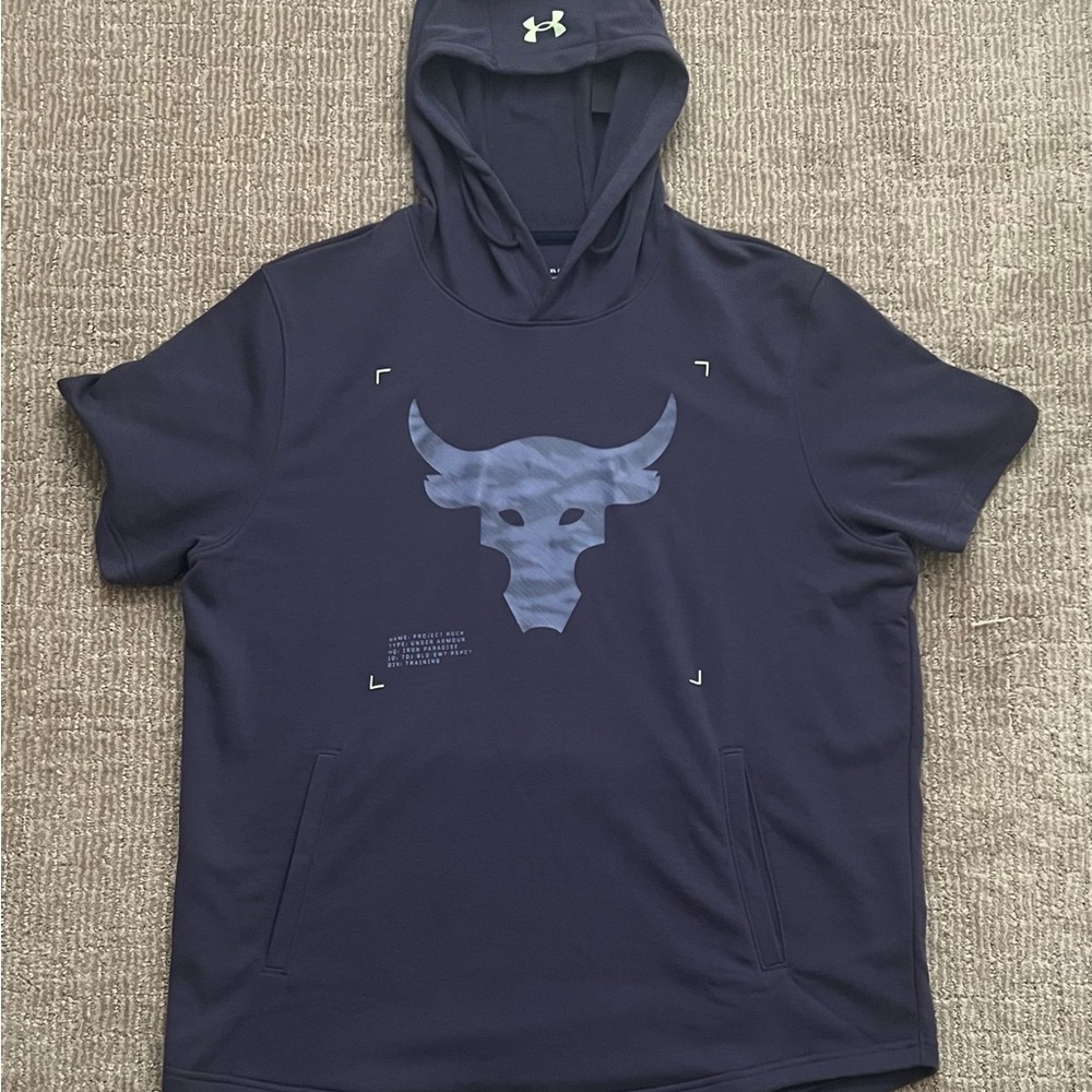 New Under Armour Project Rock Short Sleeve Terry Hoodie Men Size XL